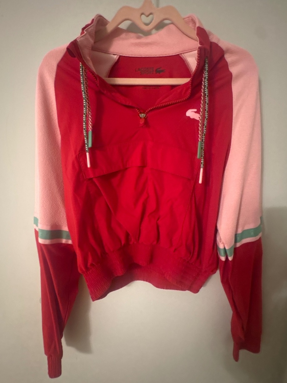 Lacoste Sport Red Pink Colorblock Windbreaker Jacket Lightweight Zip Up